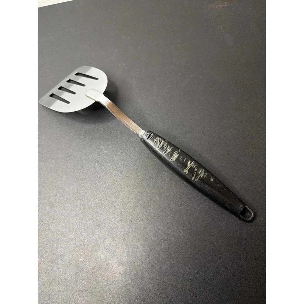 Vintage Foley USA Chrome‎ Plated Slotted Black Handled Spatula